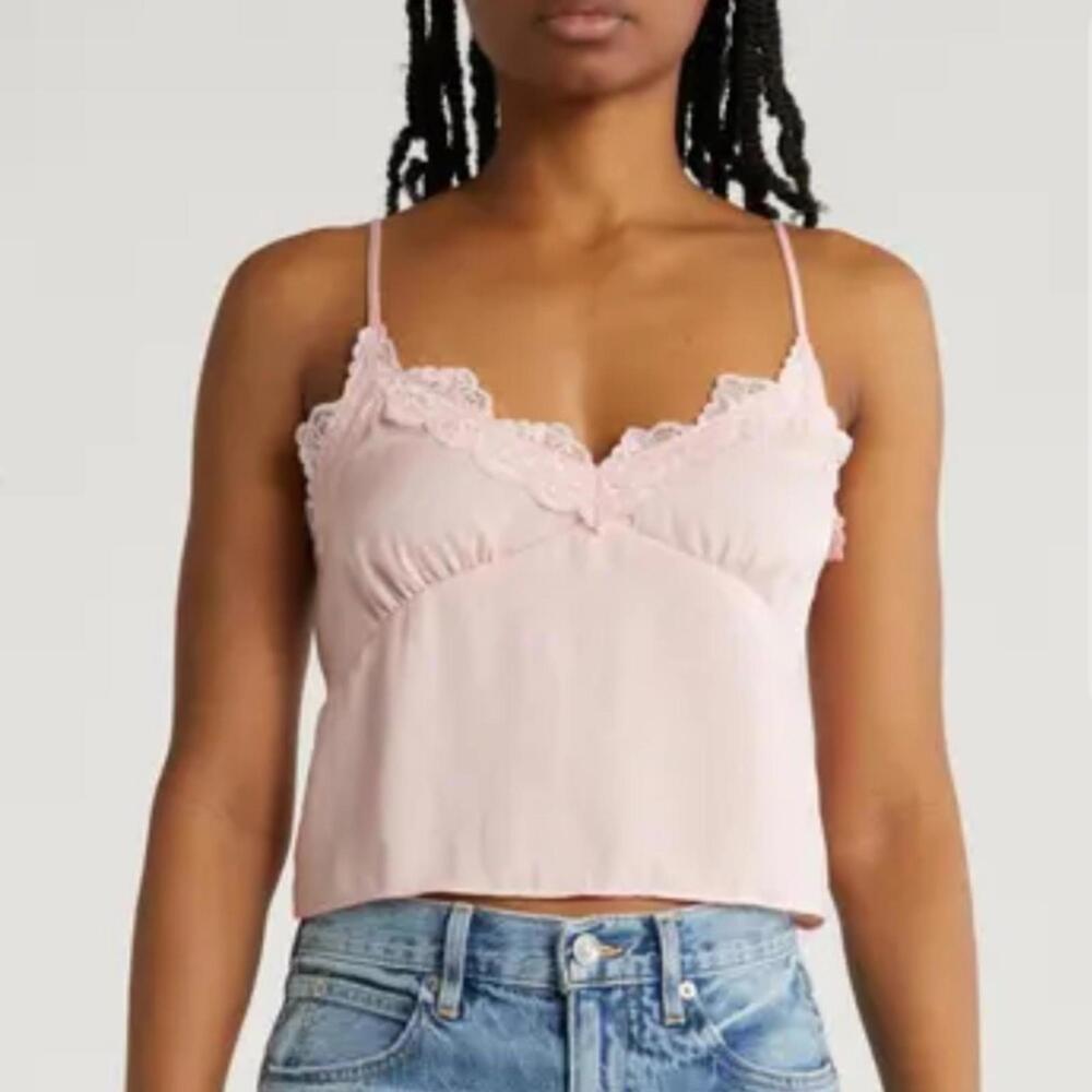 NWT Large Lace Trim Satin Crop Tank Camisole Large